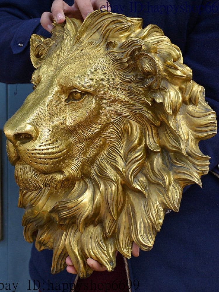 Art Craft Lion - 銅と真鍮の置物,40,42 cm,金の永遠の彫刻,職人技