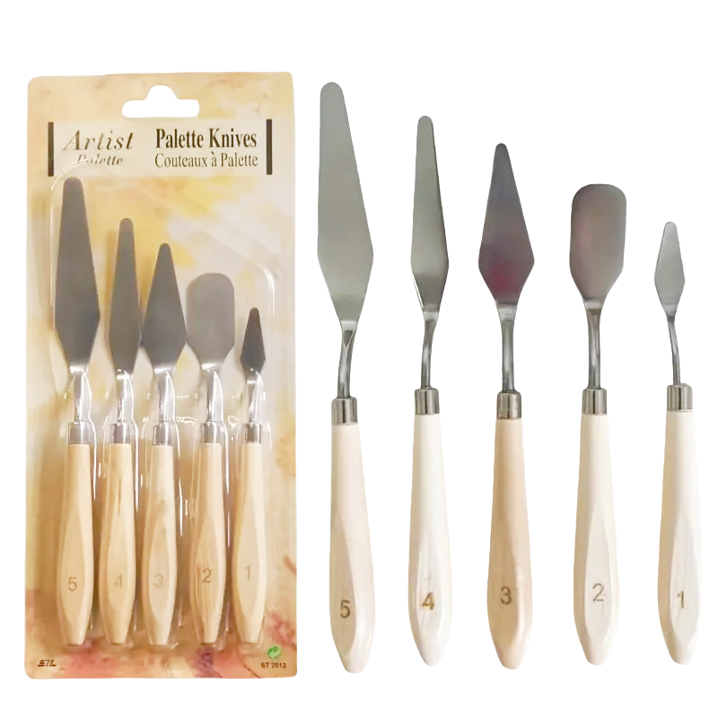 Painting Knife Palette - 油絵パレットナイフ、スクレーパー、木製ニスへら、スムージングナイフ、5個