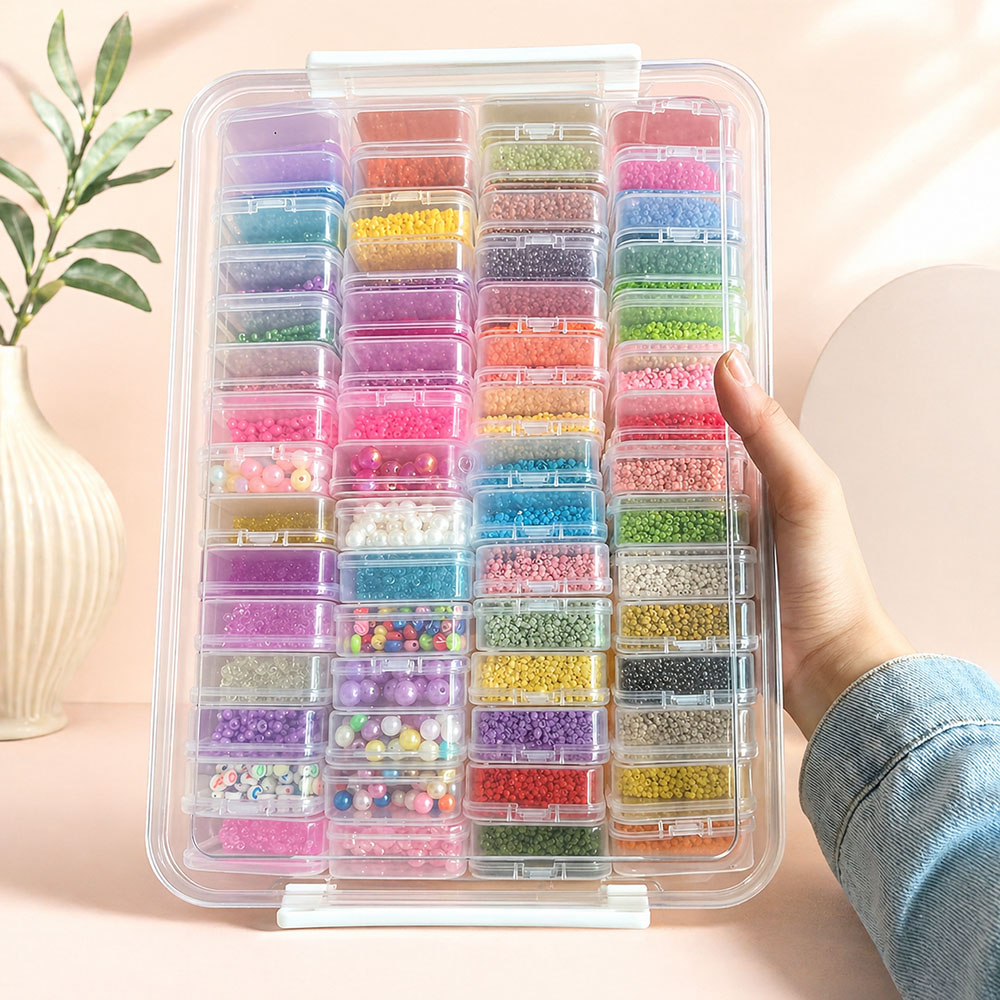 Art Craft Organizer - 60スロットダイヤモンドペインティング収納ボックス、ポータブルビーズオーガナイザーケース、ラインストーン、ネイルアート、ジュエリー、クラフト用ツール付き