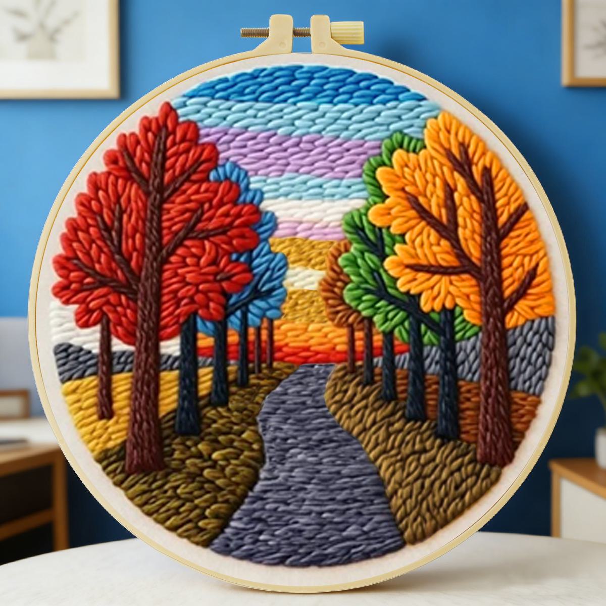 Punch Needle Kit - 20X20CM/7.87インチ 風景画 パンチニードル刺繍セットキット ステッチ刺繍 ニット刺繍 DIY