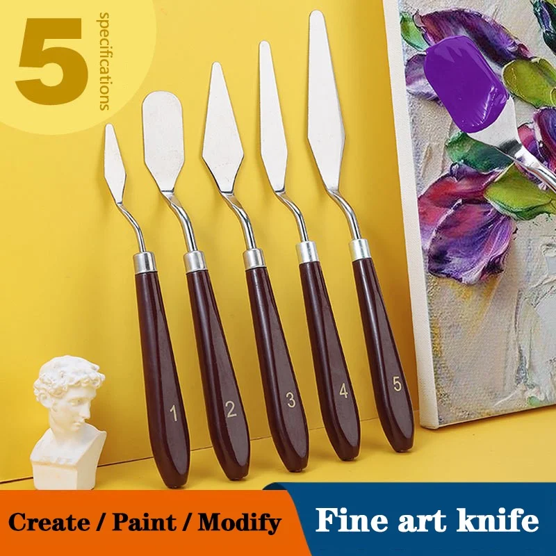Painting Knife Palette - 5/7 個セットアート油絵スクレーパーパレットナイフステンレス鋼アーティスト学生水彩顔料木製学校文具