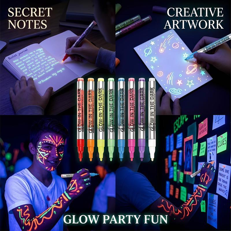 Art And Craft Photos - 暗闇で光る蛍光マーカーペイント 8つの明るい色 写真撮影用小道具 DIY パーティーデコレーション アートクラフト作成用