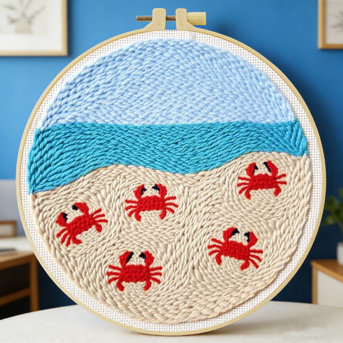 Punch Needle Kit - 20X20CM/7.87インチ 動物 - カニ パンチニードル刺繍セットキット ステッチ刺繍