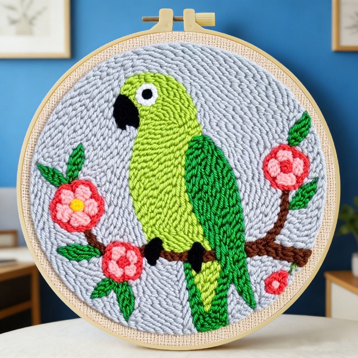 Punch Needle Kit - 20X20CM/7.87インチ 動物 - 鳥 パンチニードル刺繍セットキット ステッチ刺繍