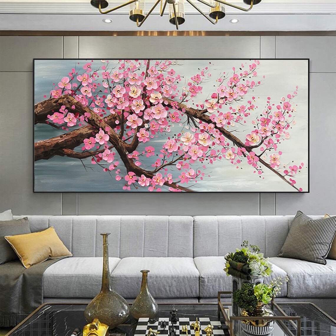 Painting Knife Palette - モダンな桜キャンバスアートテクスチャパレットナイフ花の絵画リビングルームの装飾用