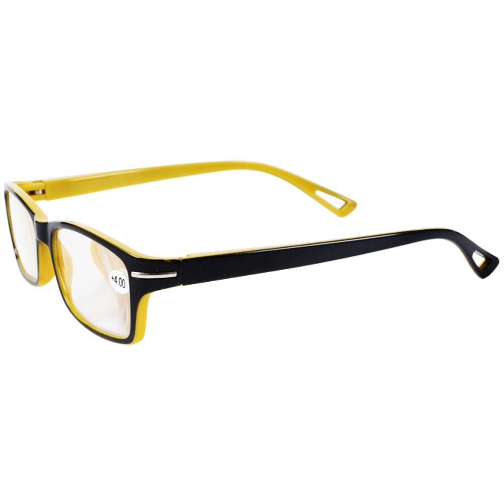 Art Craft Glasses - レトロなプラスチック製老眼鏡,長方形の老眼,装飾的な無地のガラス,黄色と黒