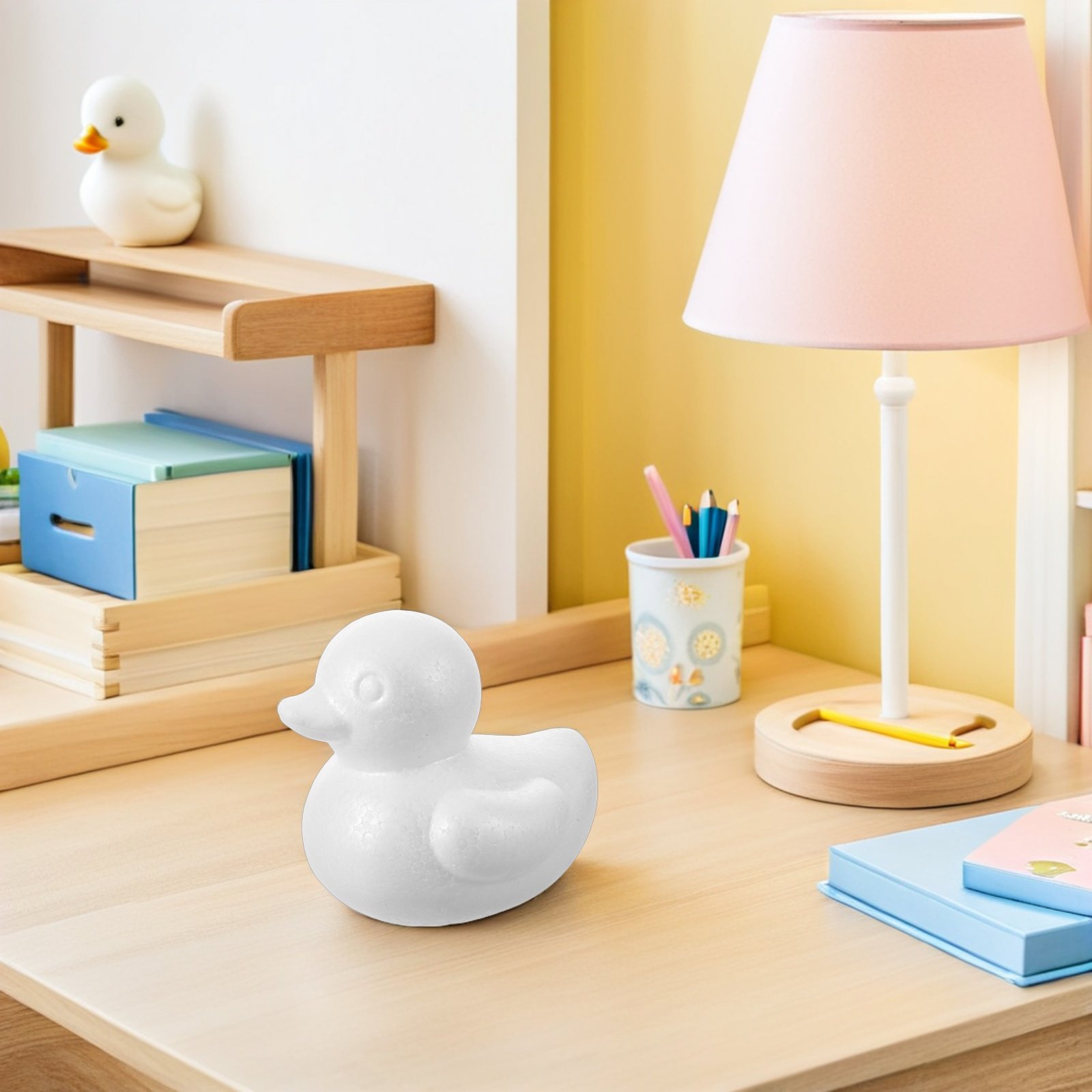 Art Craft For Kindergarten - DIYアートクラフト用の白いフォームダック 未塗装ポリスチレン製ダック 7個 滑らかな表面 軽量 幼稚園の絵画や描画に最適