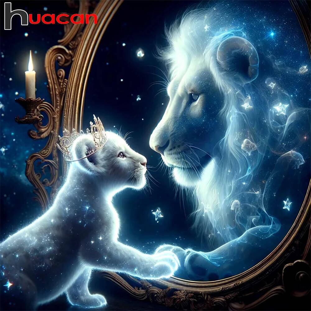 Art Craft Lion - HUACAN-家の装飾のためのダイヤモンド絵画,動物,犬,モザイク,漫画,鏡,芸術,ラインストーンの写真,DIYギフト,新着