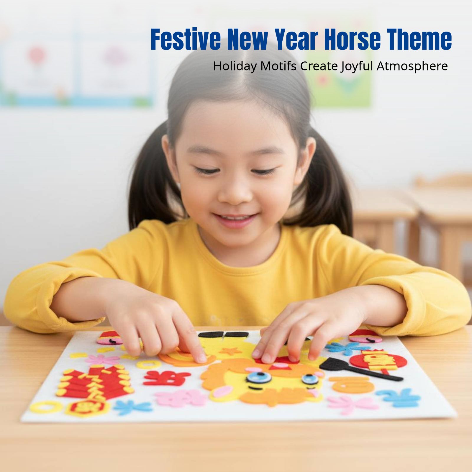 Art Craft For Kindergarten - 2026年新年DIY布製アートステッカー、クリエイティブクラフトキット、馬年テーマ、子供向け、幼稚園、小学校、取り外し可能