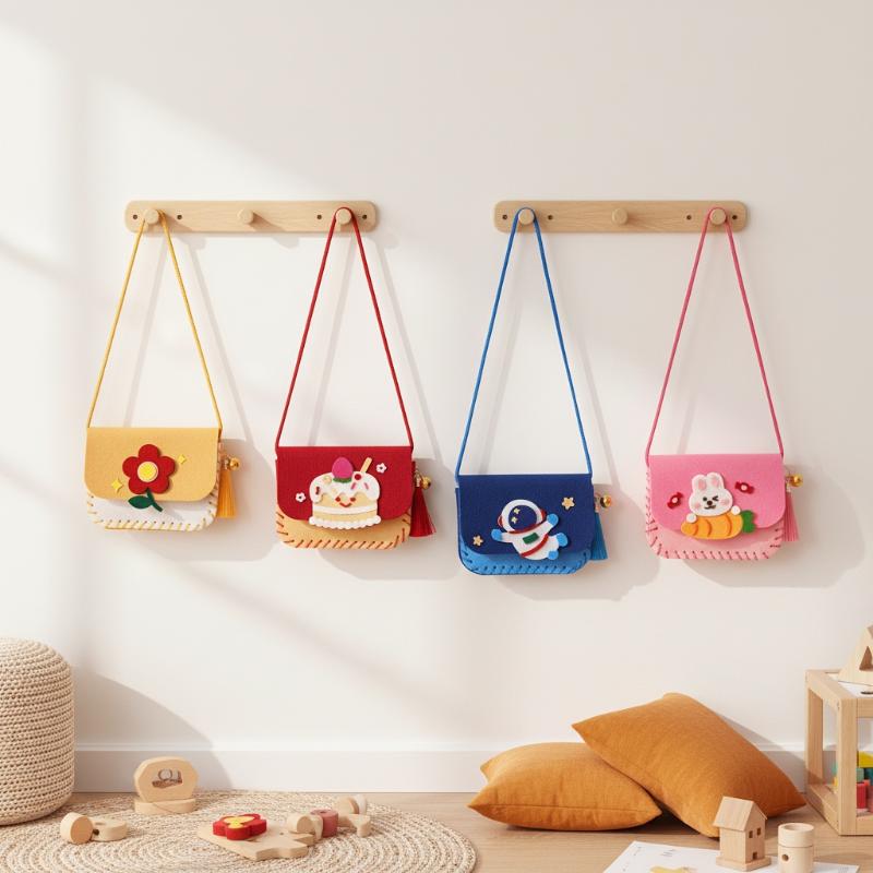 Art Craft For Kindergarten - かわいいフェルトバッグ製作キット クラフトアートソーイングおもちゃ クロスボディバッグ 幼稚園漫画手作りバッグ