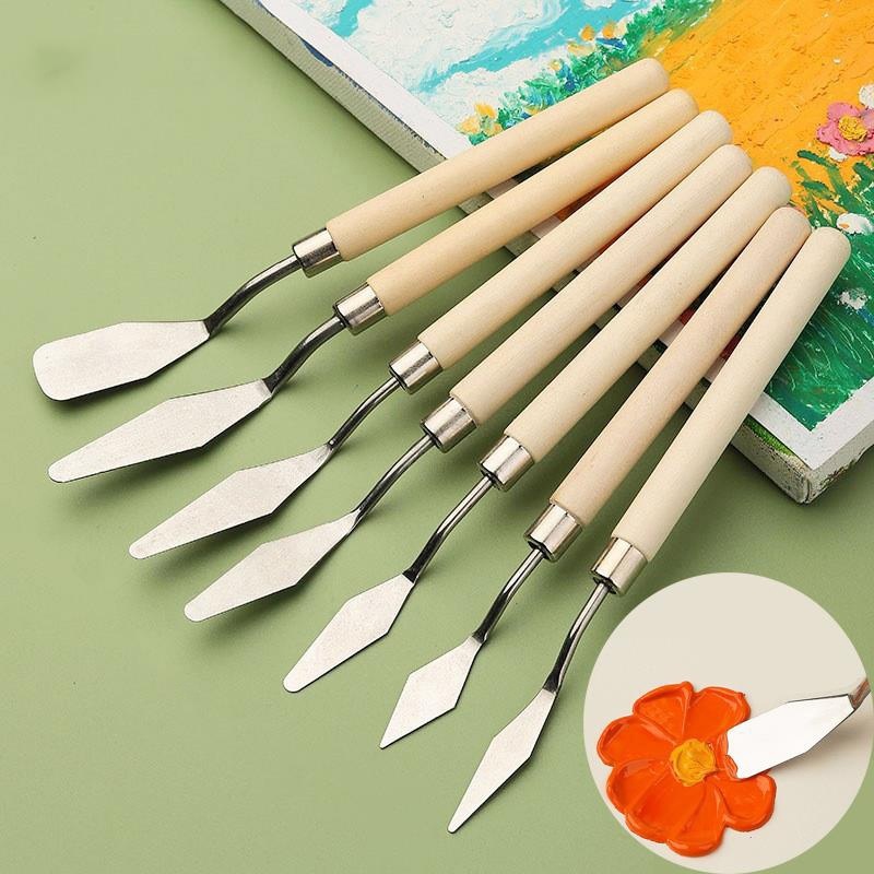 Painting Knife Palette - 7 個ステンレス鋼油絵ナイフセットアーティストクラフトスパチュラパレットナイフアート油絵ミキシングナイフスクレーパーアートツール