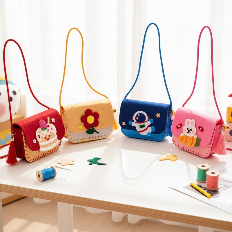 Art Craft For Kindergarten - 子供用フェルトバッグ製作キット DIYソーイングおもちゃ アートクラフト クロスボディバッグ 幼稚園教室活動用