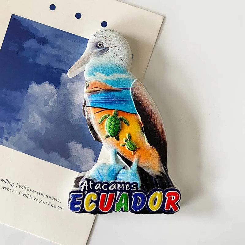 Art Craft Magnet - 1個、エクアドル旅行土産、ホームインテリア用品、工芸品ギフト、ビーチの風景、海鳥、3Dステレオ冷蔵庫