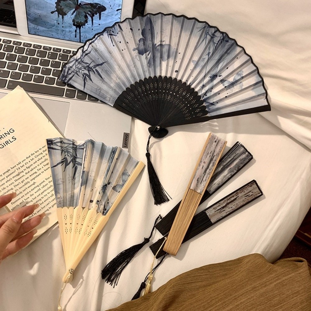 Art And Craft Photos - ヴィンテージタッセル付き折りたたみ扇子アートクラフト写真撮影用小道具折りたたみ式ハンドファン中国風女性用扇子ギフト