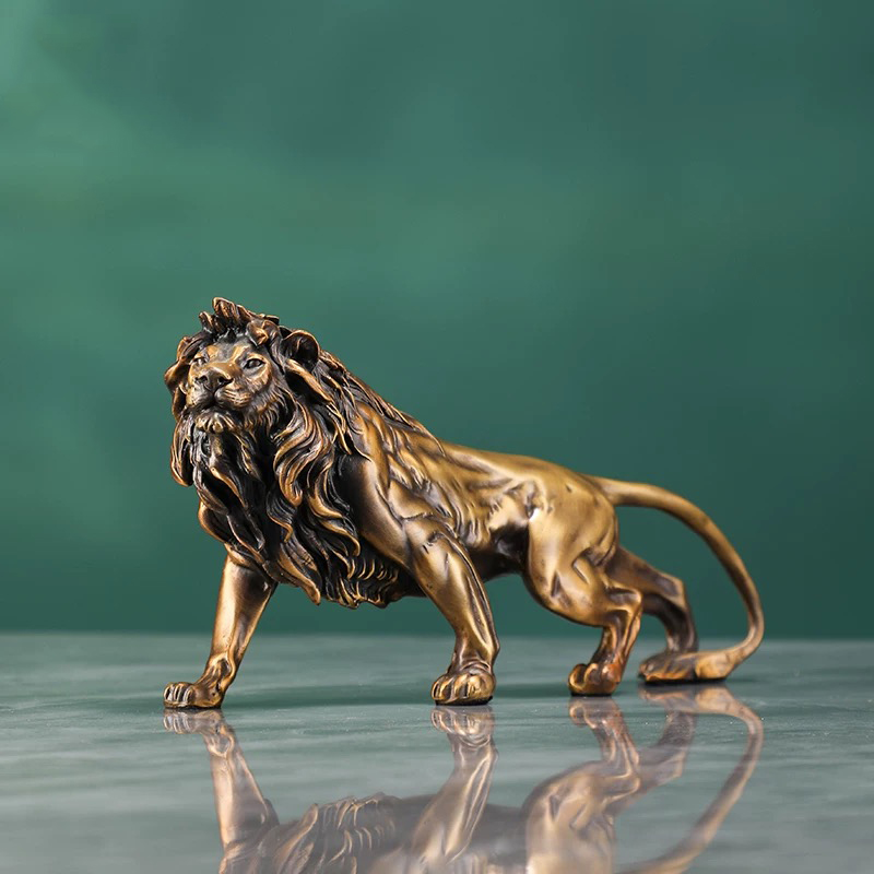 Art Craft Lion - 銅製のライオンの彫刻装飾品、真鍮工芸品、オフィスのデスクトップ装飾、動物のライオンモデルの像、高級アート作品、クリエイティブアートギフト