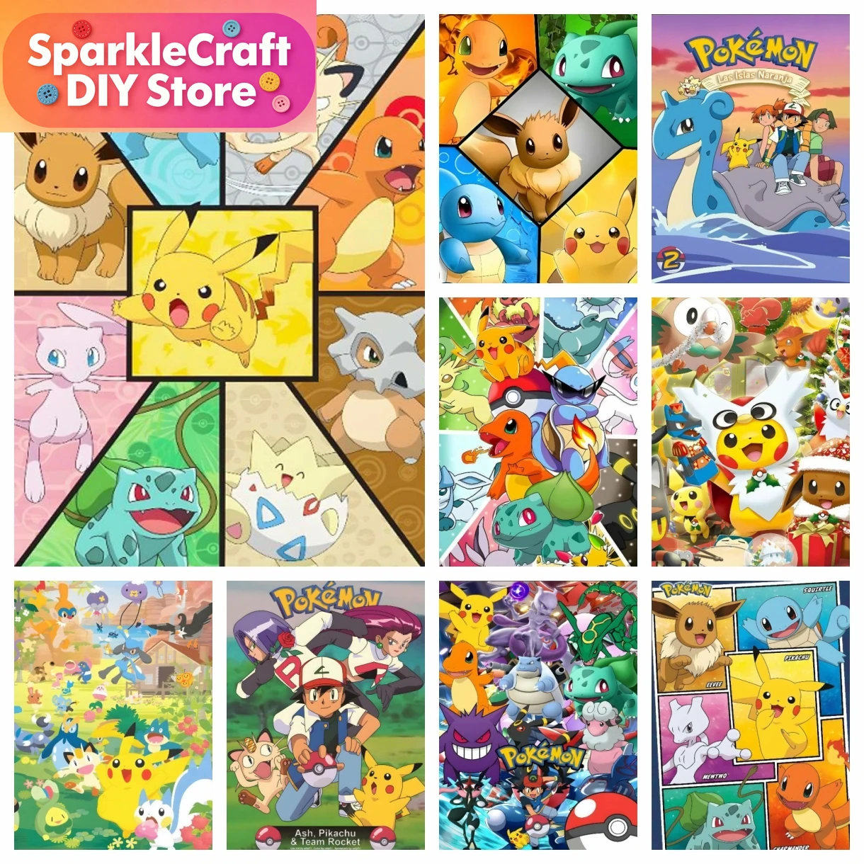 Art Craft Things - 1pc フレームレス漫画ポケモンアニメダイヤモンドアート絵画キットステッカー工芸品モザイク刺繍チャームマンガ 5d DIY クロスステッチ H