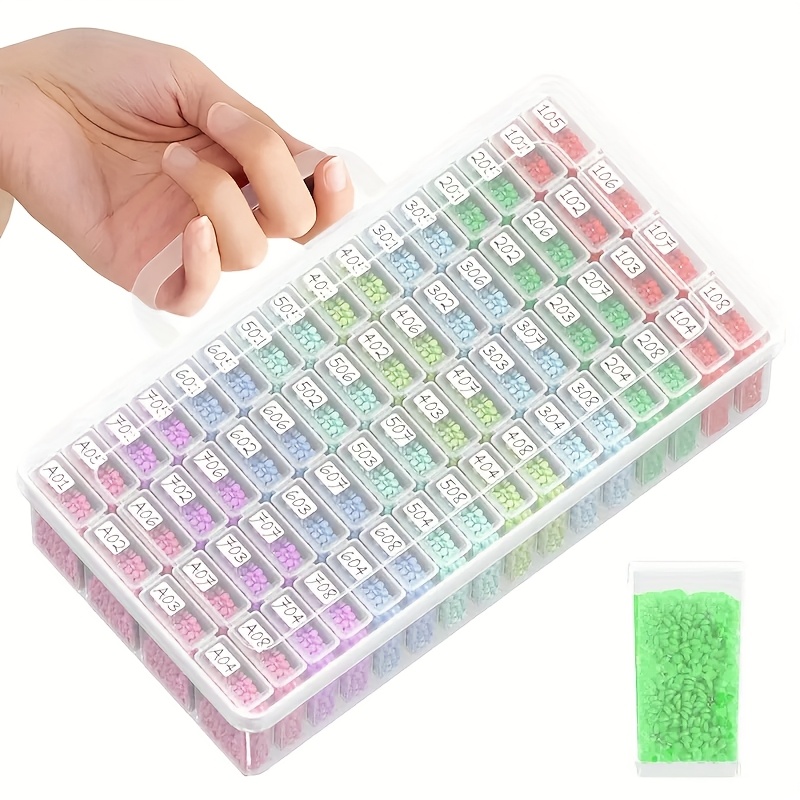 Art Craft Organizer - 64グリッドクリアプラスチック収納ボックスセット、ダイヤモンドペインティングクラフト用、ビーズ、ネイルアート、小物用ポータブルオーガナイザー（ラベル付き）