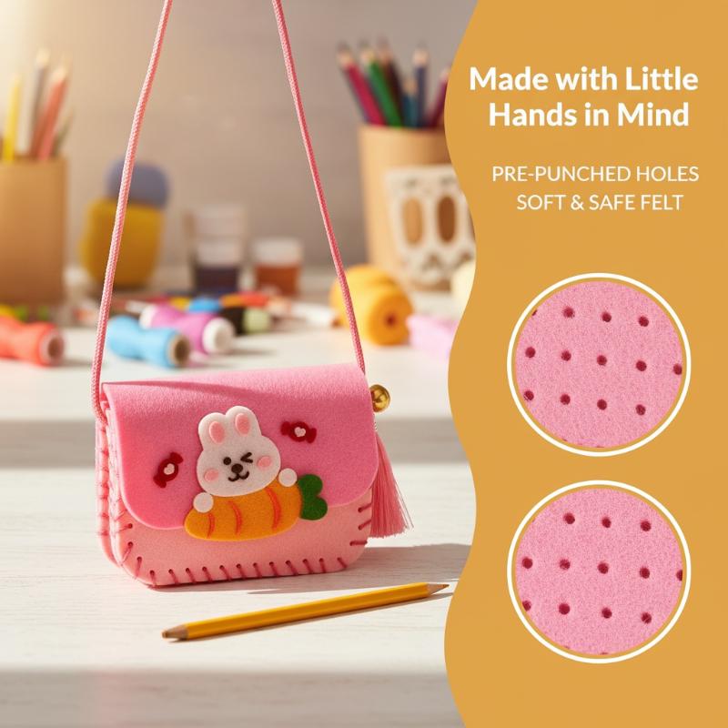 Art Craft For Kindergarten - 子供用フェルトバッグ製作キット DIYソーイングおもちゃ クロスボディバッグクラフトキット 幼稚園児向けアート学習 手芸キット