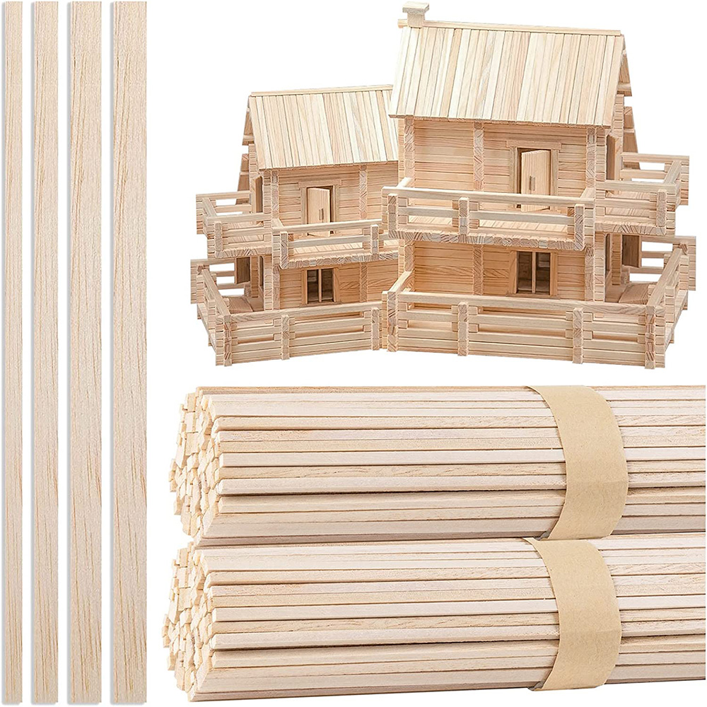 Art Craft Stick - 130 個バルサ木材木製ストリップクラフト正方形棍棒モデルおもちゃ建物彫刻手芸 DIY アクセサリーバルサスティック