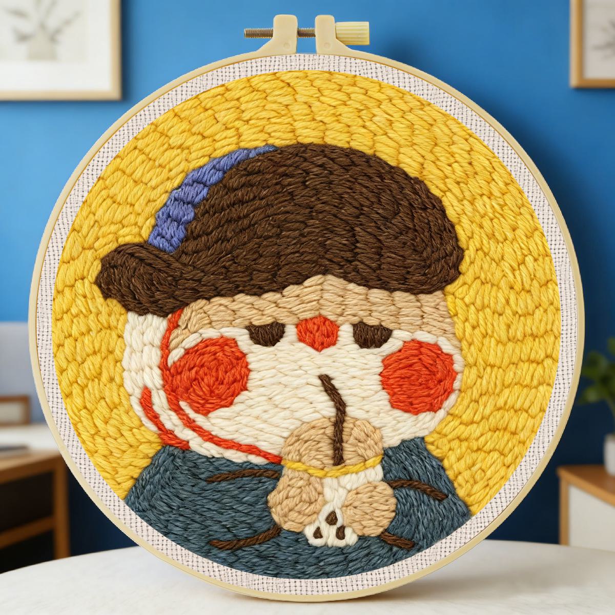 Punch Needle Kit - 20X20CM/7.87インチ 動物柄 パンチニードル刺繍セットキット ステッチ刺繍 編み刺繍 DIY