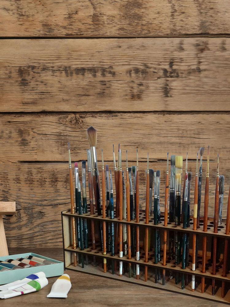67スロットプレミアム木製ブラシホルダー - 耐久性のあるア - Art Craft Organizer のレビューと価格