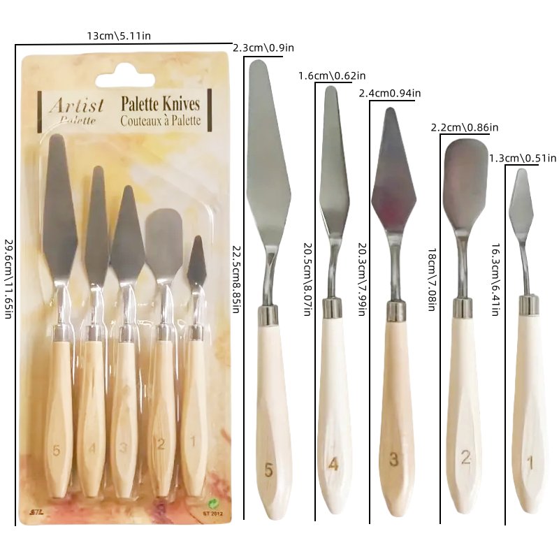 油絵パレットナイフ、スクレーパー、木製ニスへら、スムージング - Painting Knife Palette のレビューと価格