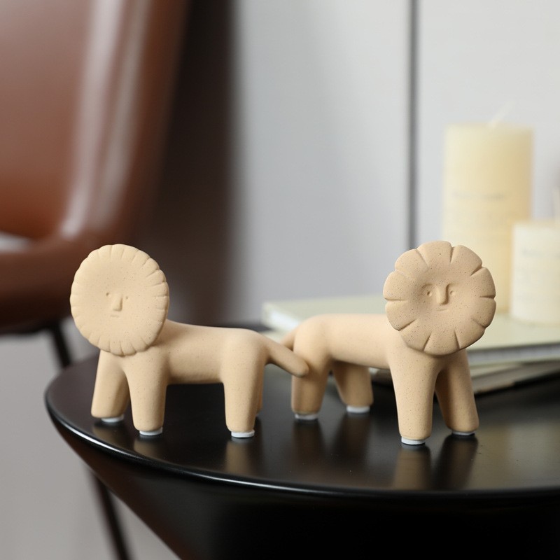 北欧モランディカラー動物ライオン抽象アートセラミック装飾品フ - Art Craft Lion のレビューと価格
