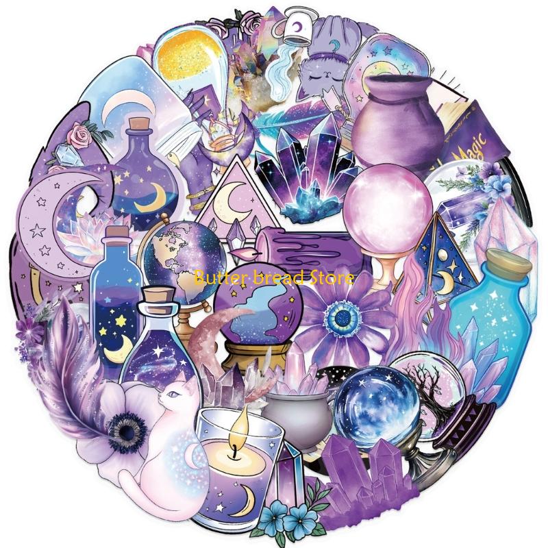 W89C 50 カウント魔女テーマステッカー防水美的ステッカ - Art Craft Description のレビューと価格