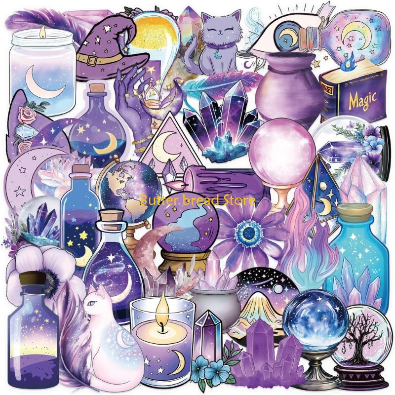 W89C 50 カウント魔女テーマステッカー防水美的ステッカ - Art Craft Description のレビューと価格