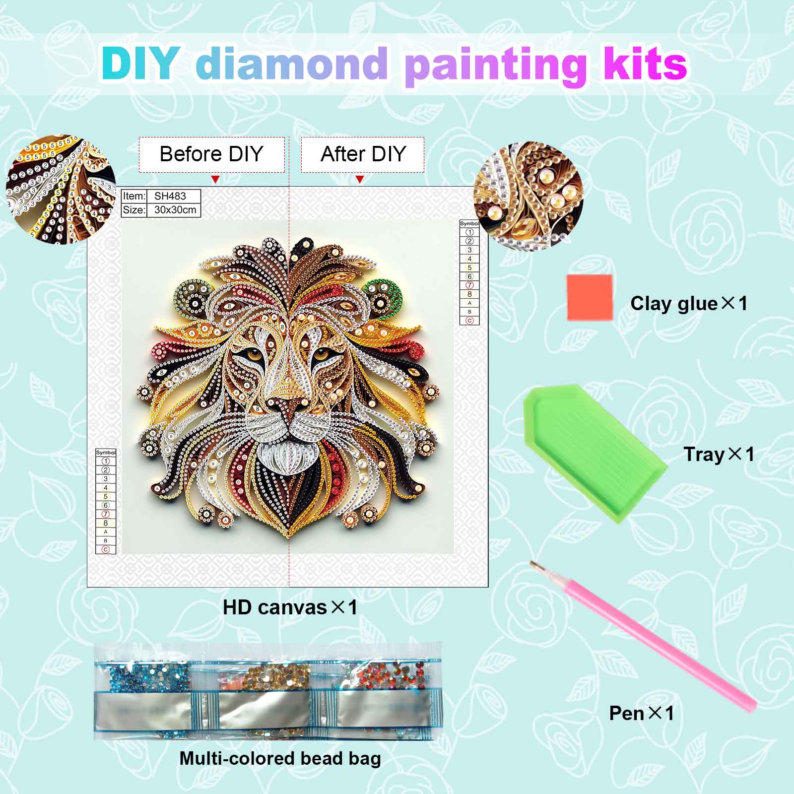 初心者向けの特別な形状のダイヤモンドキット、激しいライオンダ - Art Craft Lion のレビューと価格