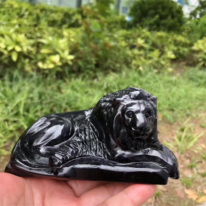 ナチュラルブラック黒曜石ライオン彫刻装飾ヒーリングクリスタル - Art Craft Lion のレビューと価格