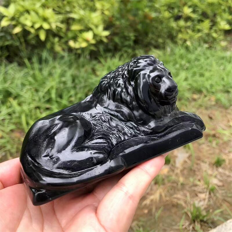 ナチュラルブラック黒曜石ライオン彫刻装飾ヒーリングクリスタル - Art Craft Lion のレビューと価格