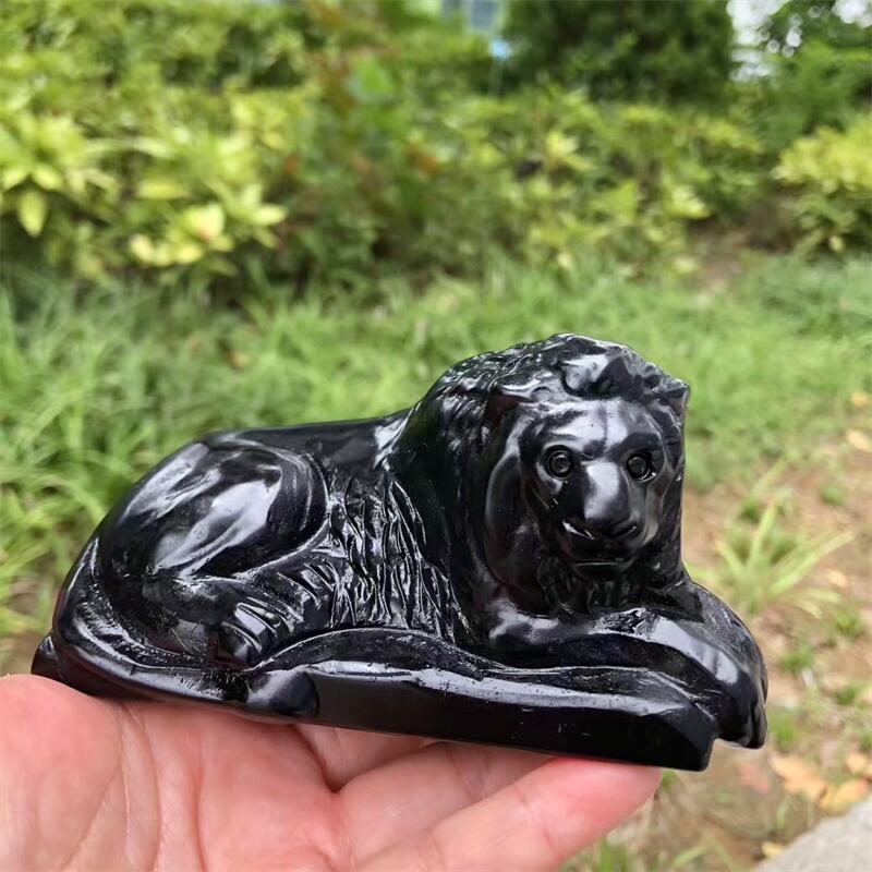 ナチュラルブラック黒曜石ライオン彫刻装飾ヒーリングクリスタル - Art Craft Lion のレビューと価格