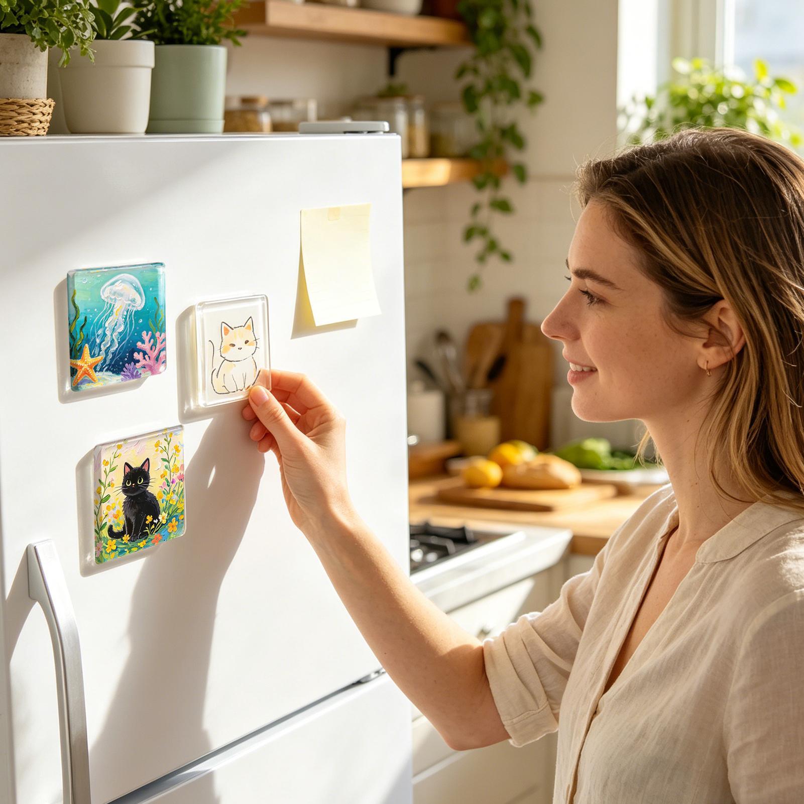 正方形アクリルDIY冷蔵庫マグネット10個セット、粘着裏地付 - Art Craft Magnet のレビューと価格