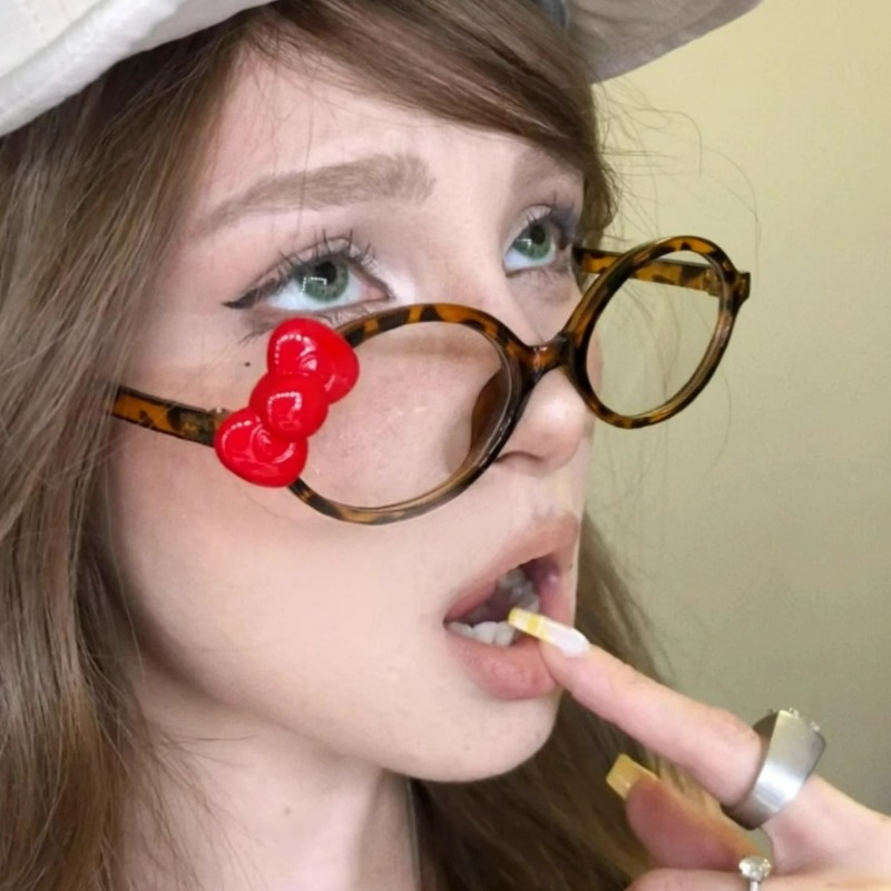 Y2K レッドリボンオーバルメガネレッドヒョウ柄フレームガラ - Art Craft Glasses のレビューと価格