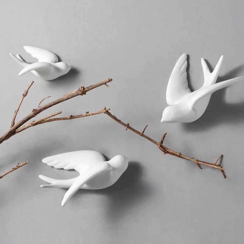 クリエイティブなセラミックの鳥の壁掛け,3D壁画,芸術的な装 - Art Craft Background のレビューと価格