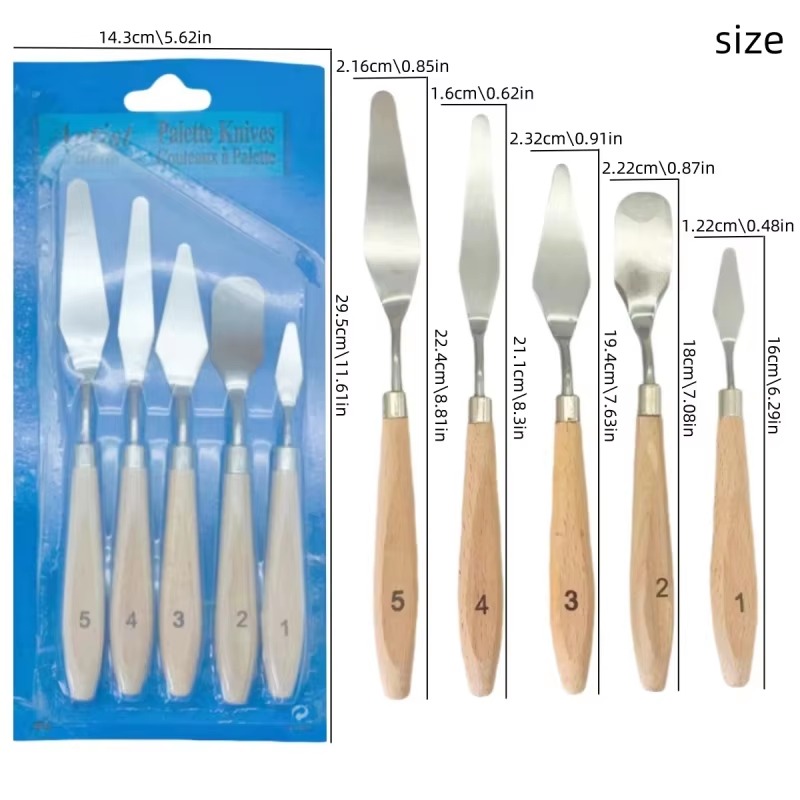 5 個の木製ハンドル絵画パレットナイフセットステンレス鋼アー - Painting Knife Palette のレビューと価格