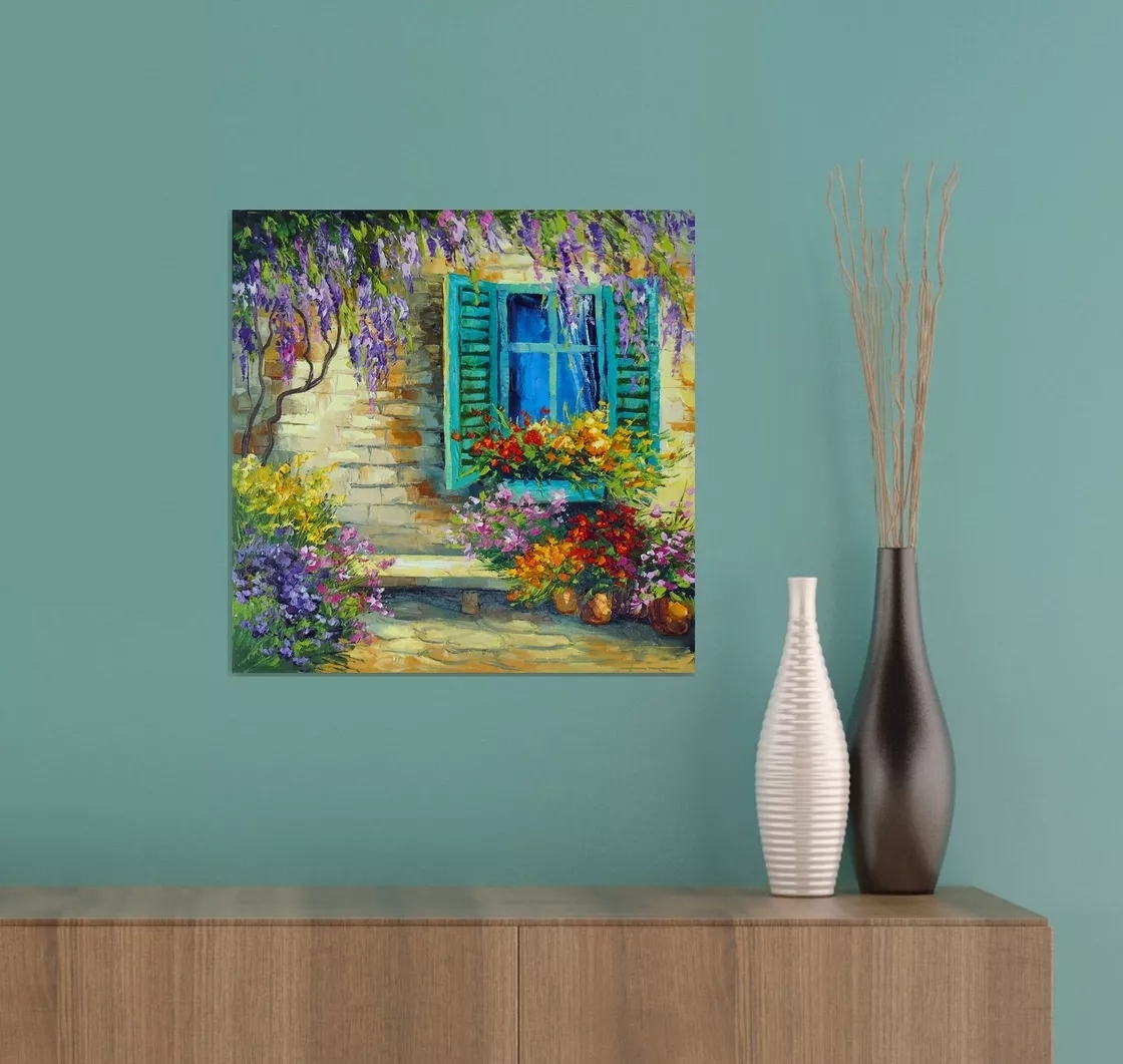 印象派の藤の窓のテクスチャのある花の油絵、キャンバスにパレッ - Painting Knife Palette のレビューと価格