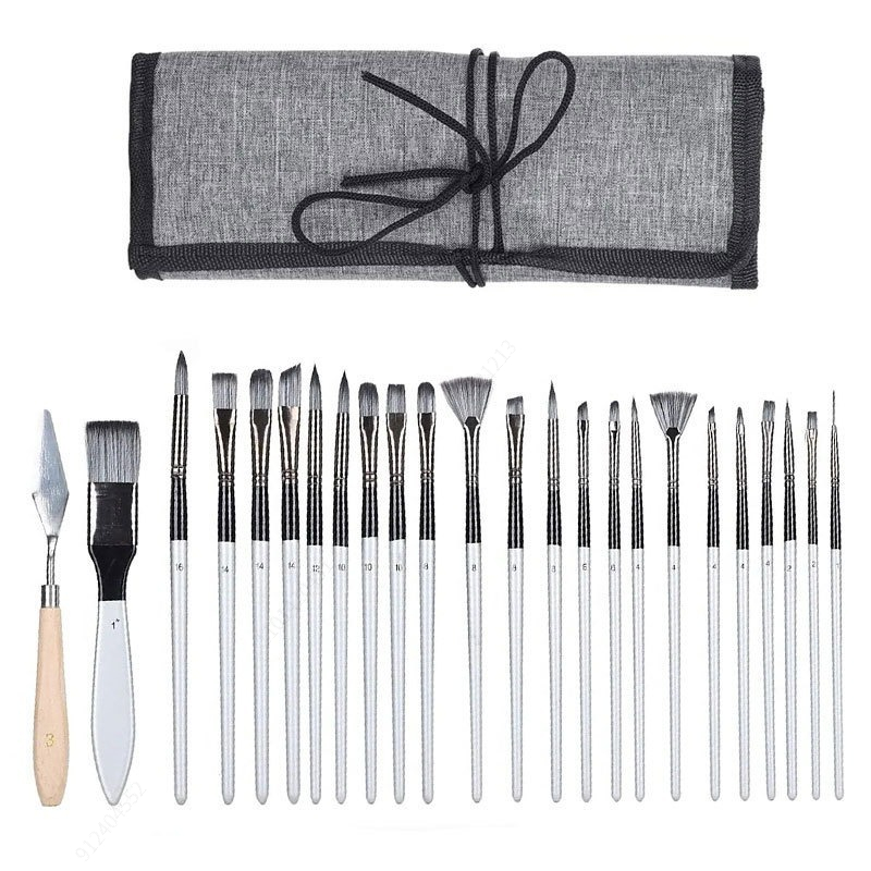 24本入りブラシセット、強化合成ブラシ、布巻きパレットナイフ - Painting Knife Palette のレビューと価格