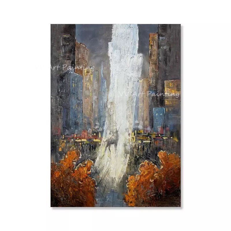 手描きのインパスト都市風景油絵、パレットナイフによる都市の鹿 - Painting Knife Palette のレビューと価格