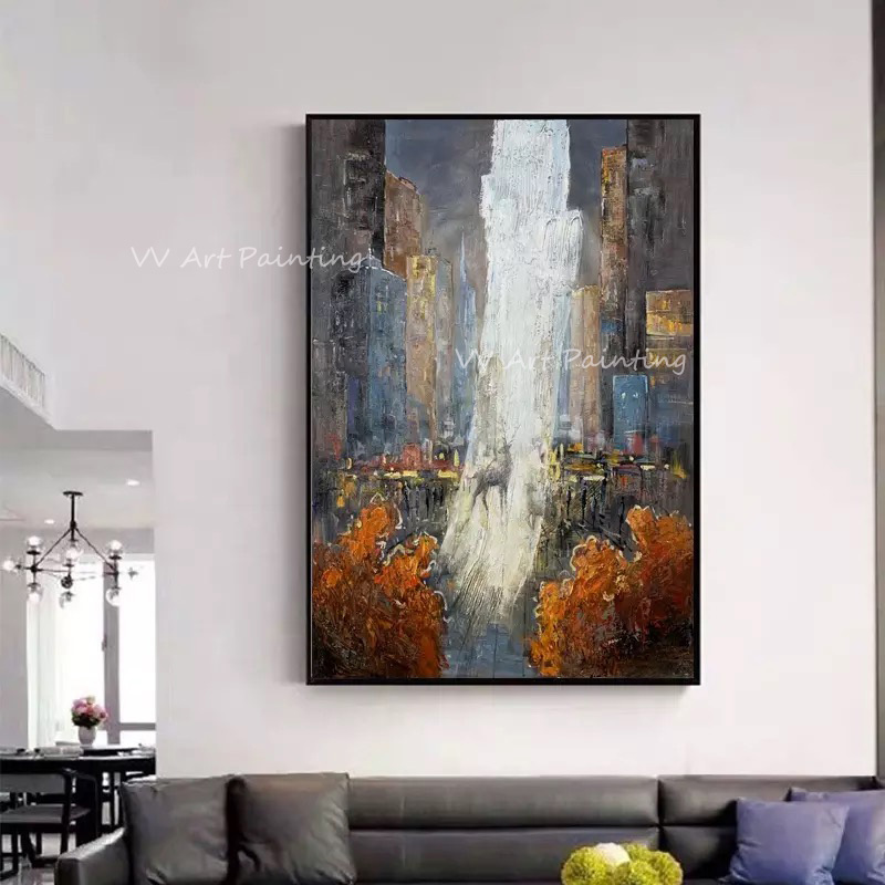手描きのインパスト都市風景油絵、パレットナイフによる都市の鹿 - Painting Knife Palette のレビューと価格